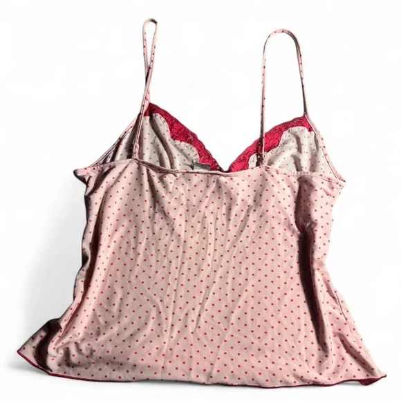 Studio Y Women's Pink Polka Dot Lace Trim Top - Picture 3 of 3